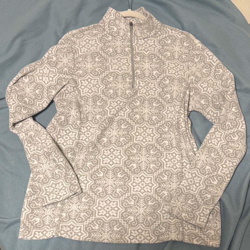Lands' End Women's Gray Patterned Zip-Up Sweater